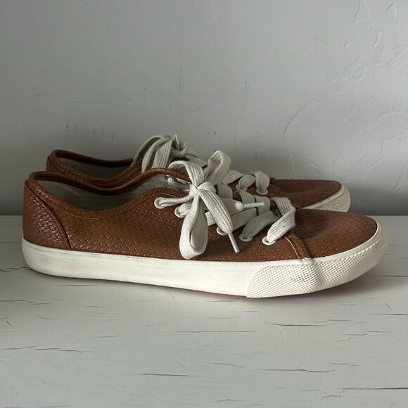 Universal Thread‎ Women's Lace Up Sneakers Cognac Weave Faux Leather Size 10 - Picture 1 of 6